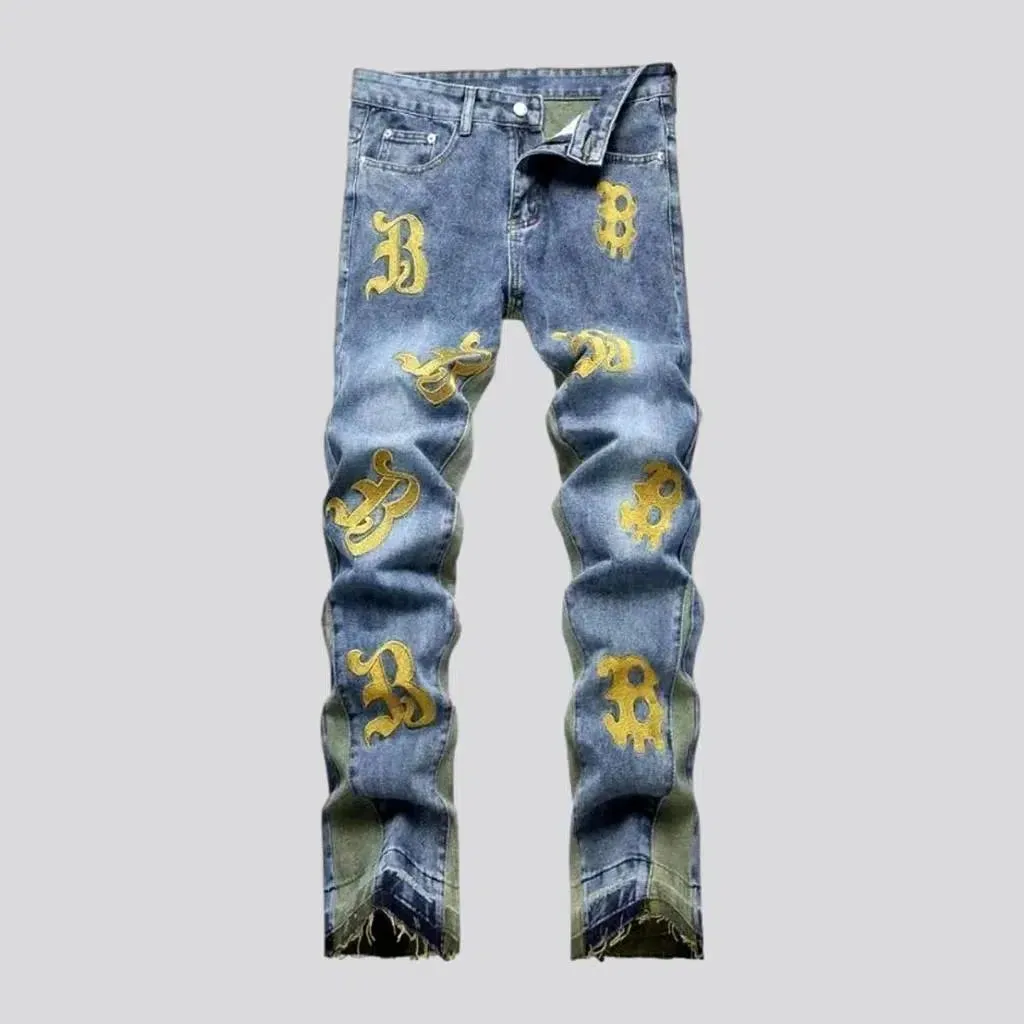 Light-wash embroidered jeans