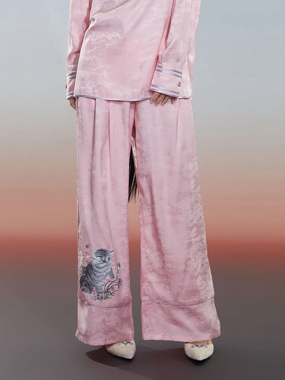 MUKZIN Pink Jacquard Loose New Arrival Durable Pants