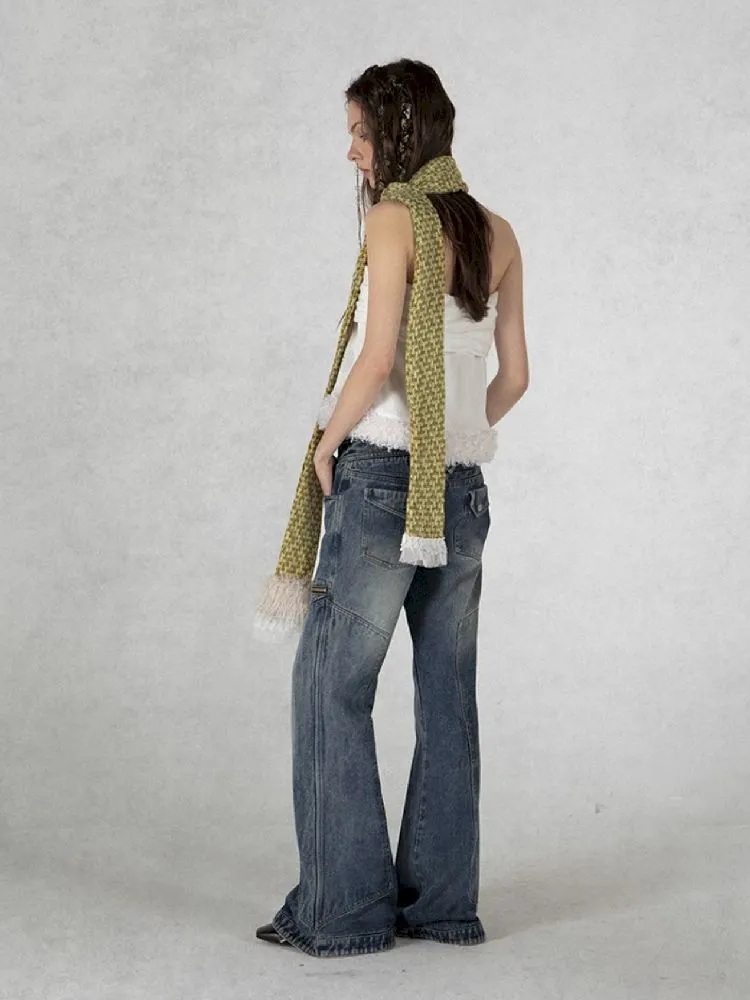 Old staggered waist head low-rise jeans【s0000005027】