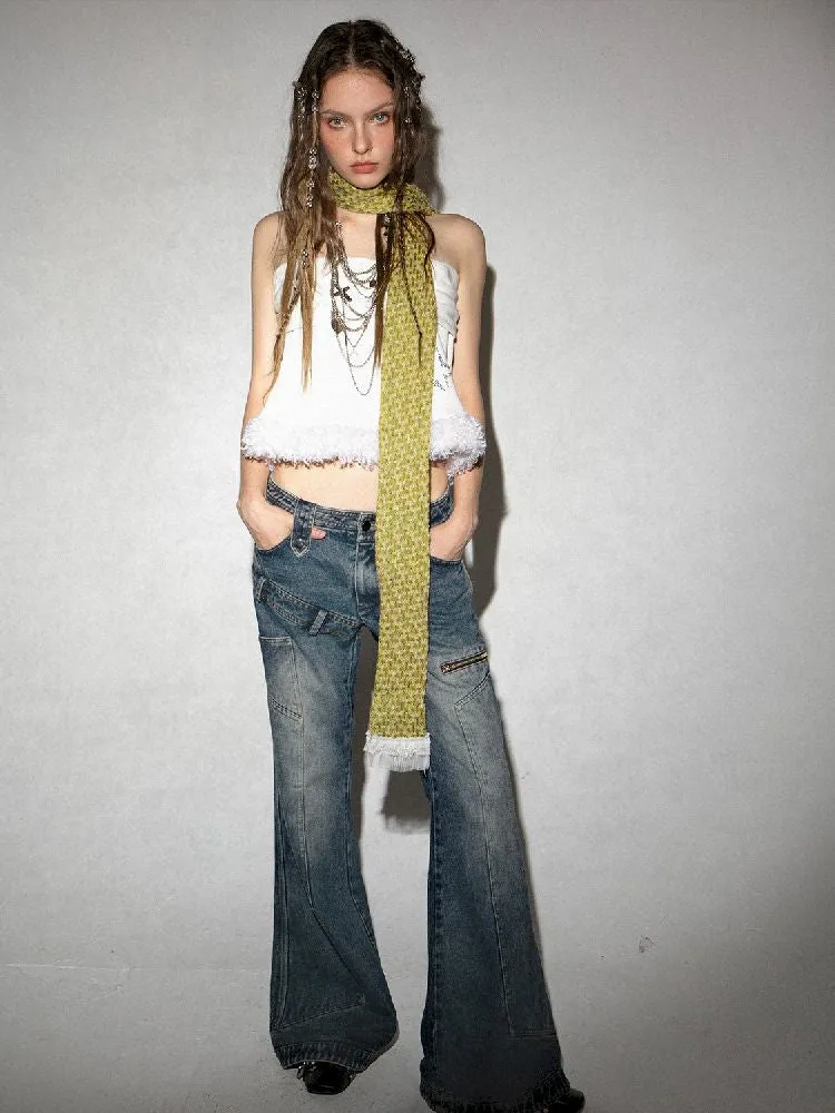 Old staggered waist head low-rise jeans【s0000005027】