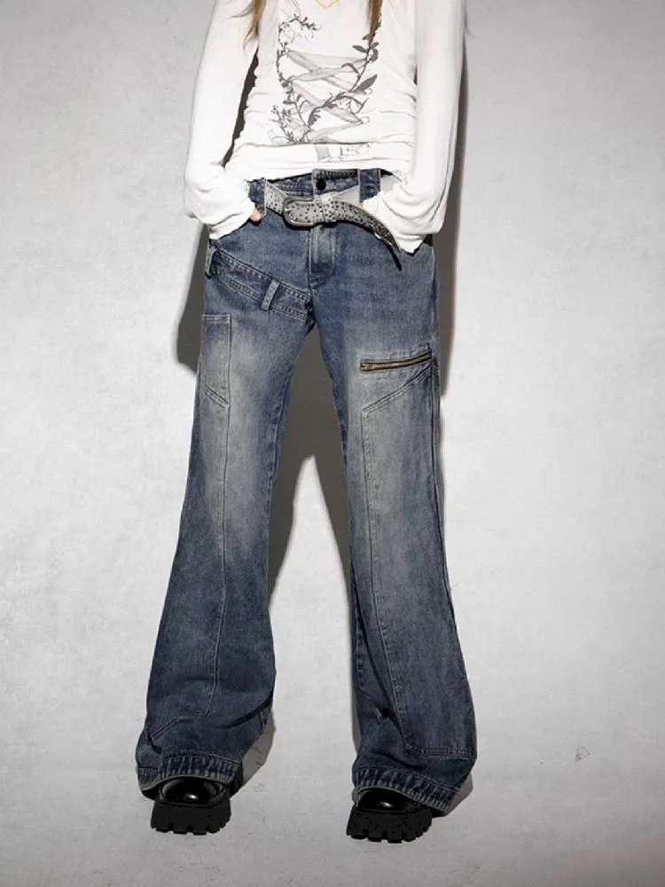 Old staggered waist head low-rise jeans【s0000005027】