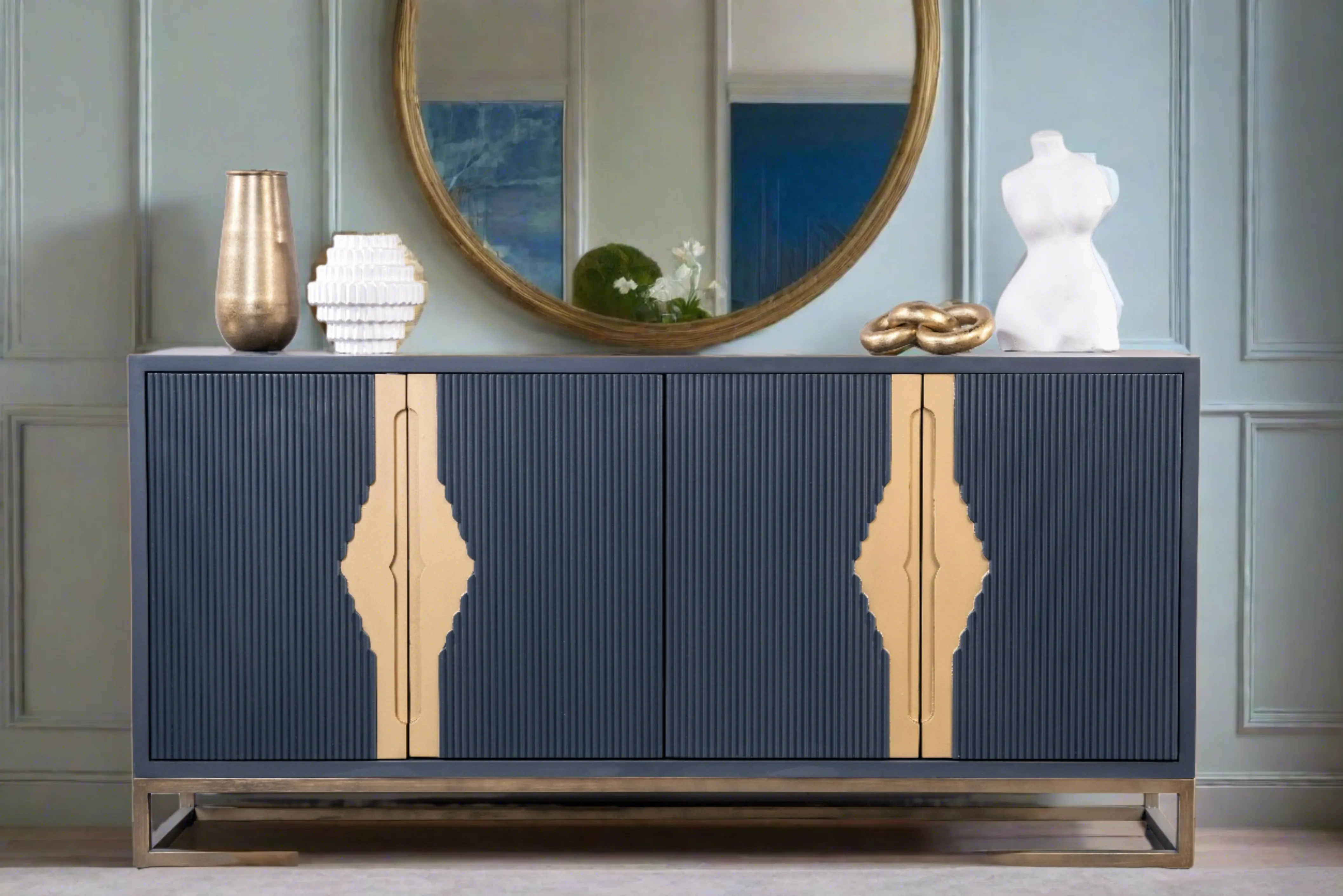 Parker  Blue Fluted Sideboard