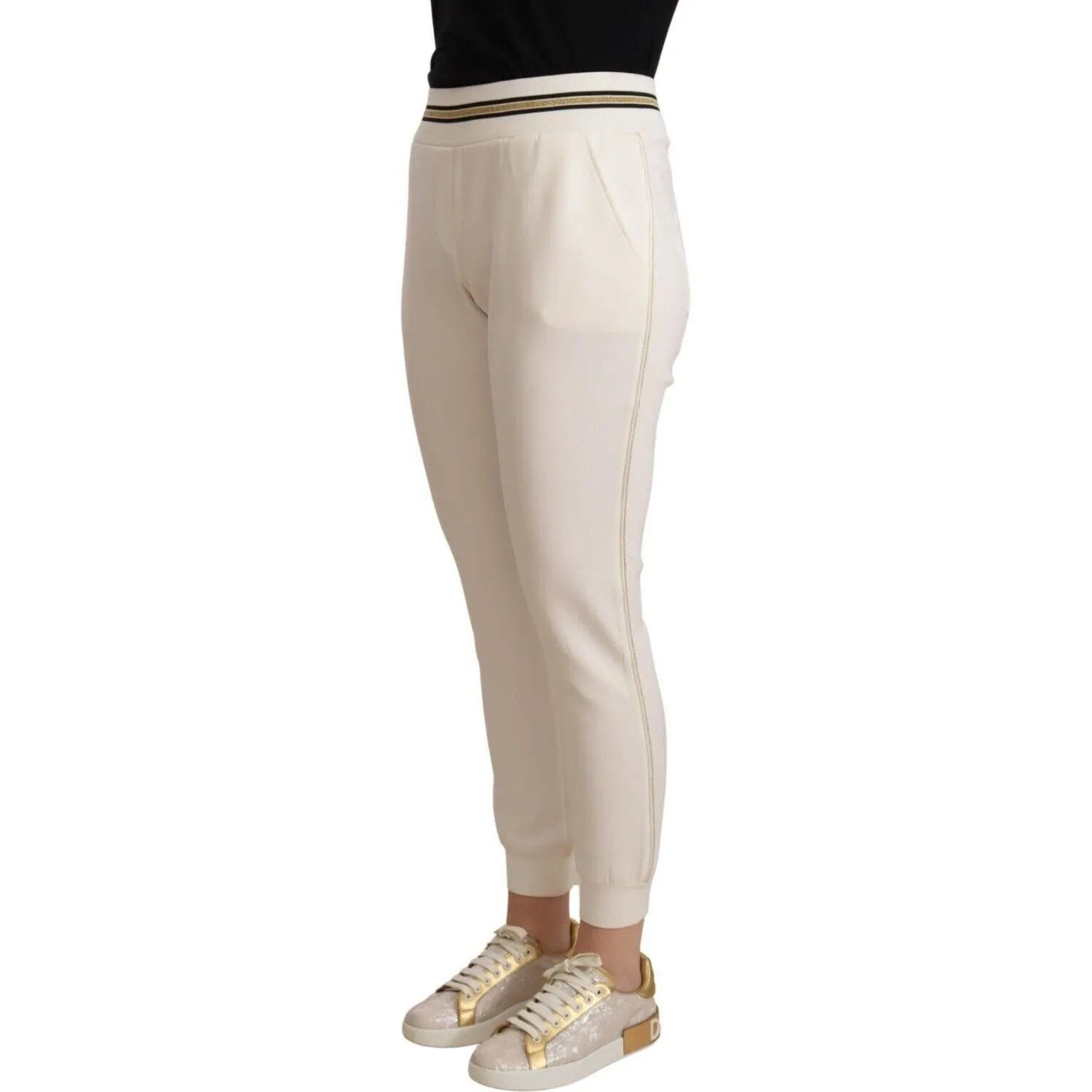 Patrizia Pepe Chic White Mid Waist Jogger Pants