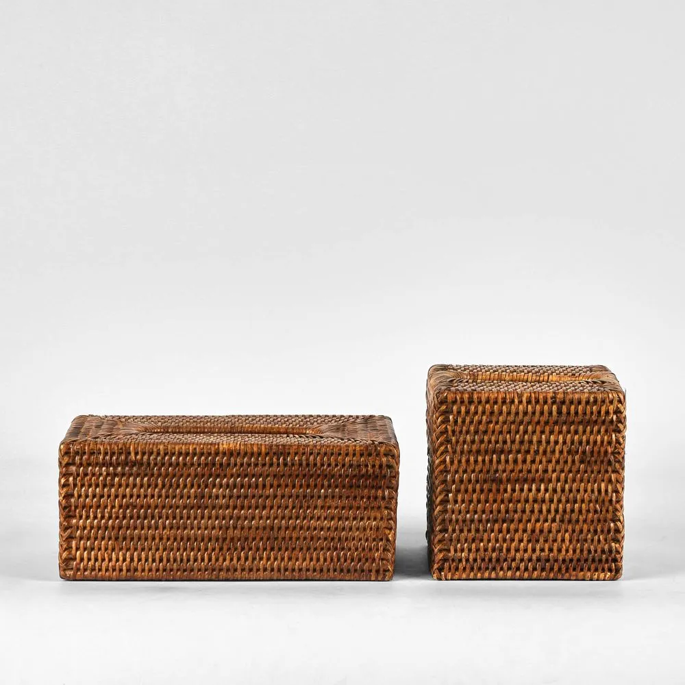 Paume Rattan Rectangle Tissue Box Antique Brown