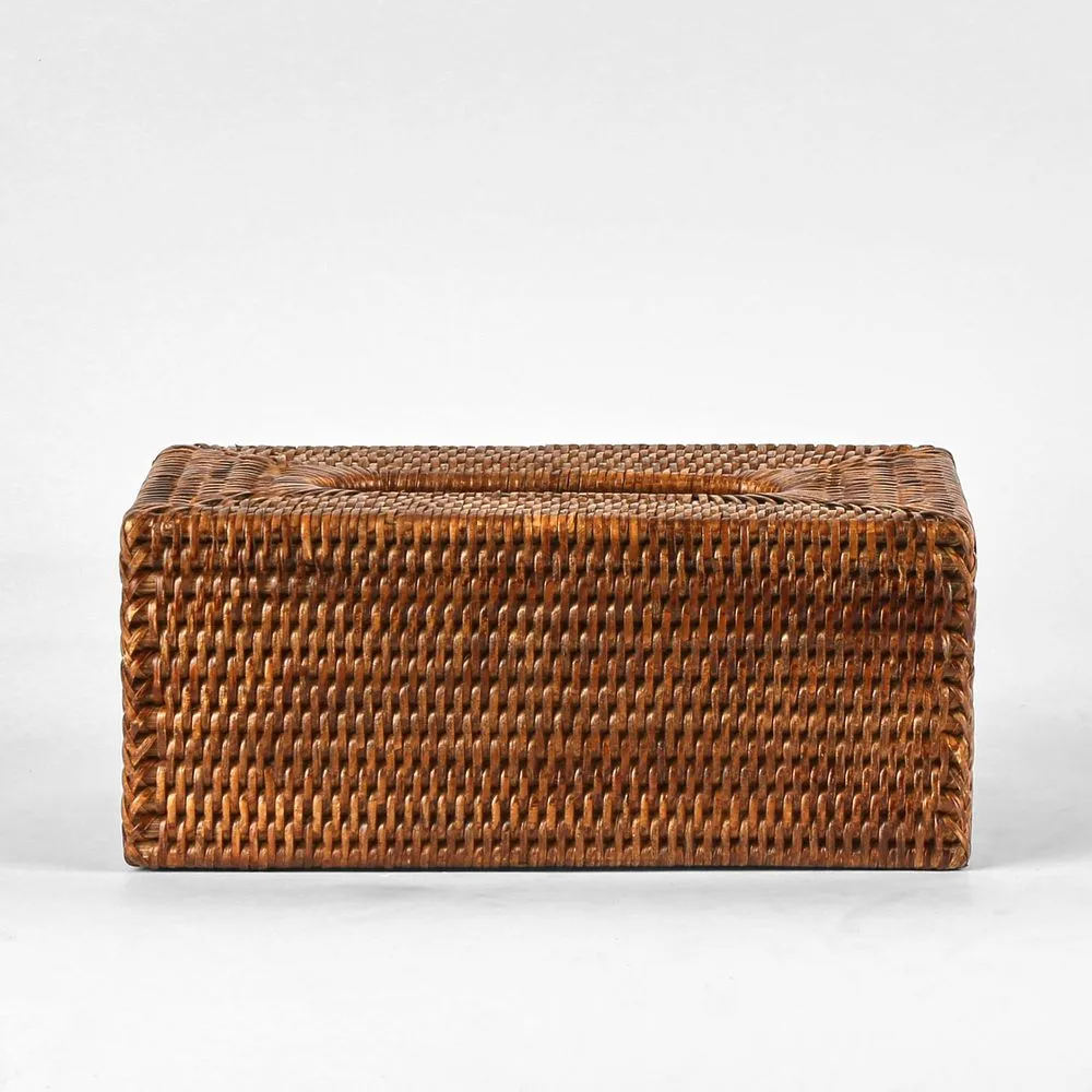 Paume Rattan Rectangle Tissue Box Antique Brown