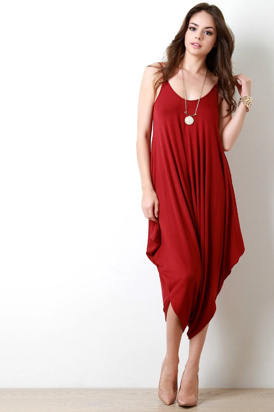 Plunging Neckline Draping Oversize Jumpsuit