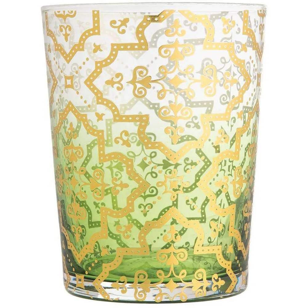 Premium Lola Ombre Gold Embellished Beverage Drinking Glasses, 8 oz. Multicolored - Set of 4