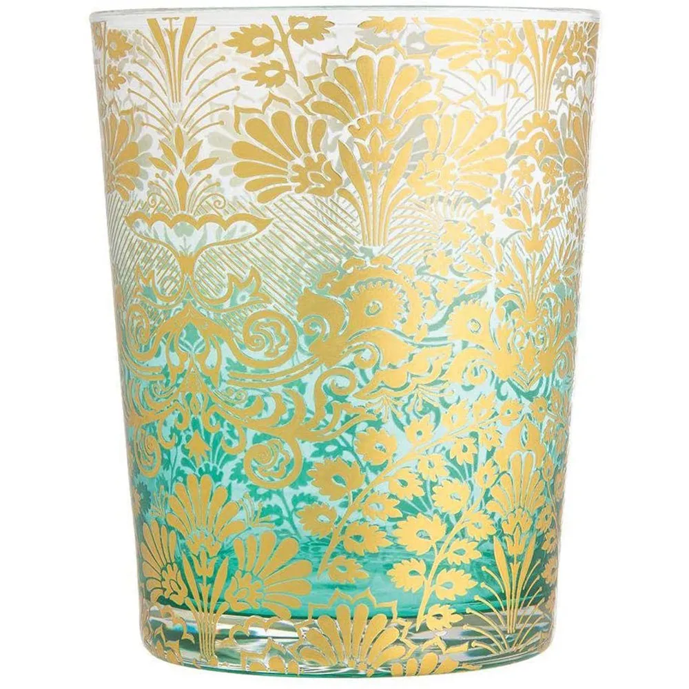 Premium Lola Ombre Gold Embellished Beverage Drinking Glasses, 8 oz. Multicolored - Set of 4