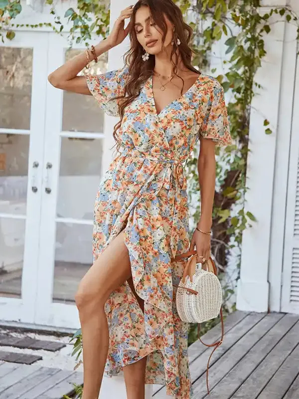 Printed Flowy Dress Sexy Holiday Swing dress