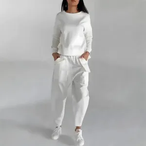 Solid Colour Fashion Sweatshirt With Pockets Loose Trousers