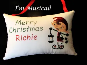 Spunky Elf Music Box Pillow -- Personalized Embroidered MUSICAL Keepsake