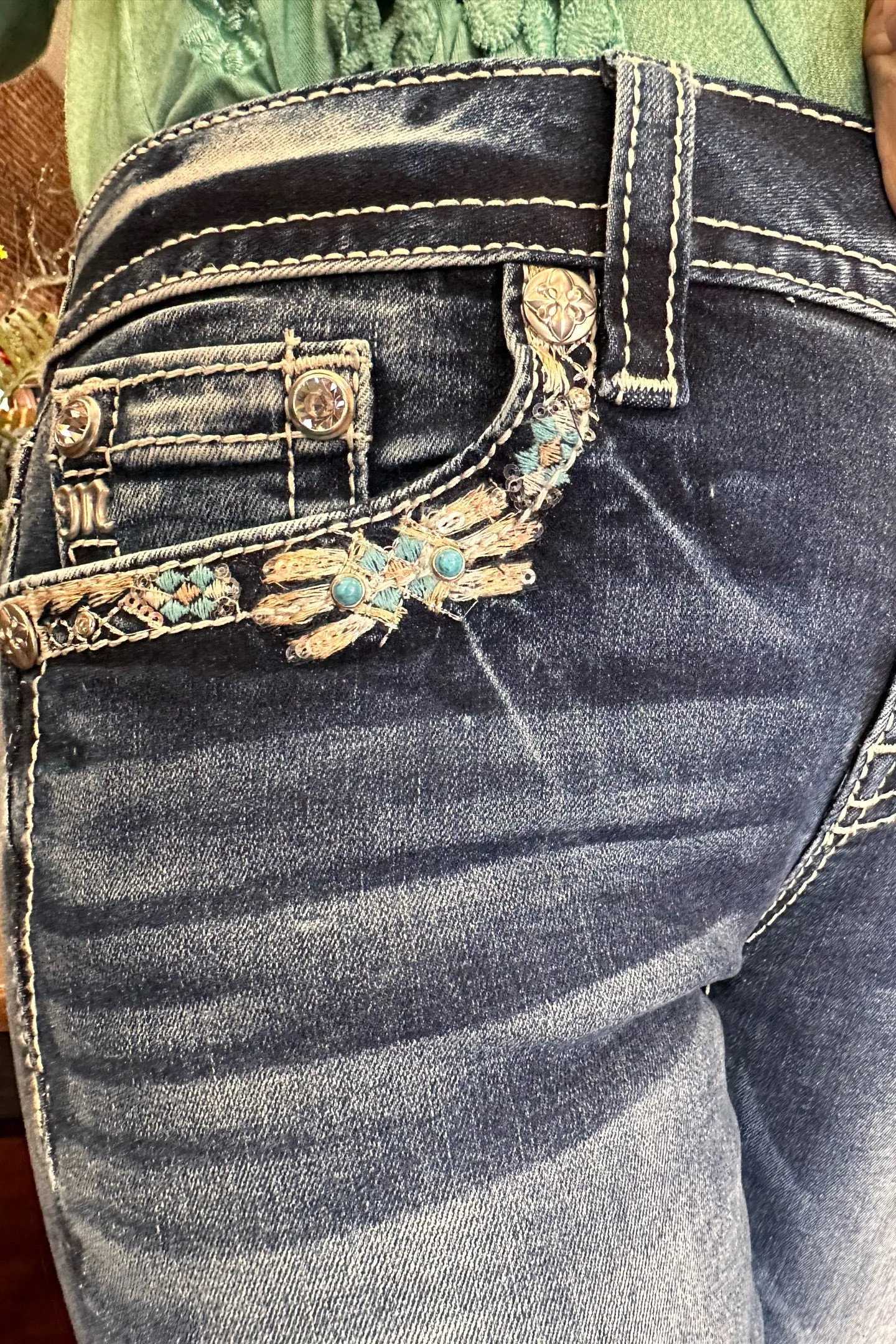 Turquoise Dreamin' Mid Rise Bootcut Jean by Miss Me