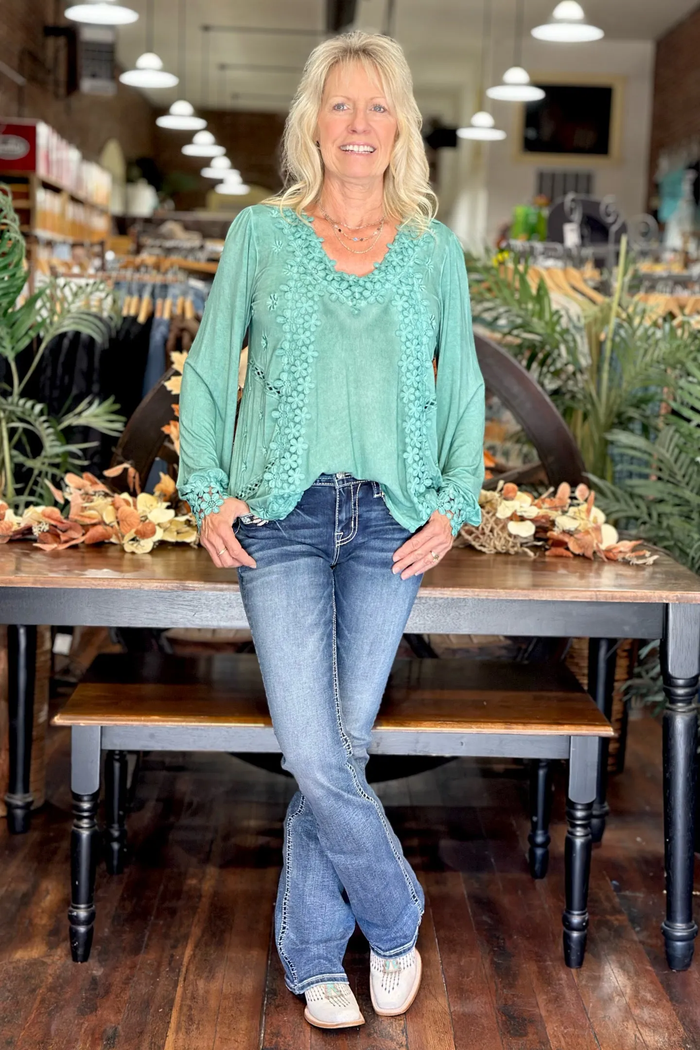 Turquoise Dreamin' Mid Rise Bootcut Jean by Miss Me