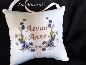 Wildflower Wreath Music Box Pillow -- Personalized Embroidered MUSICAL Keepsake